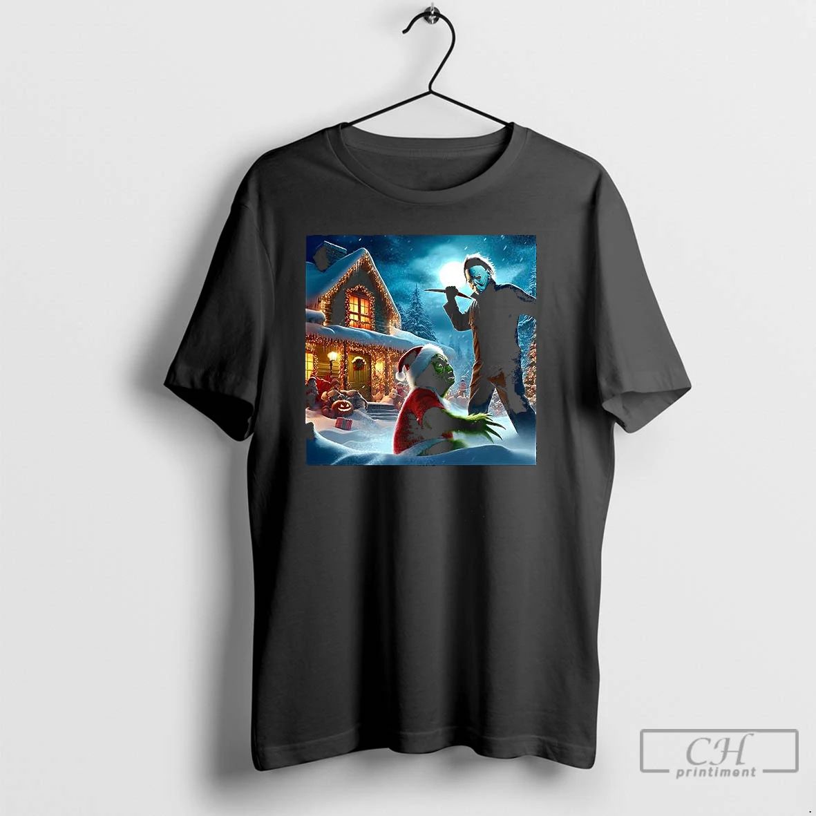 Premium Michael Myers Chases After The Grinch Horror Christmas T Shirts