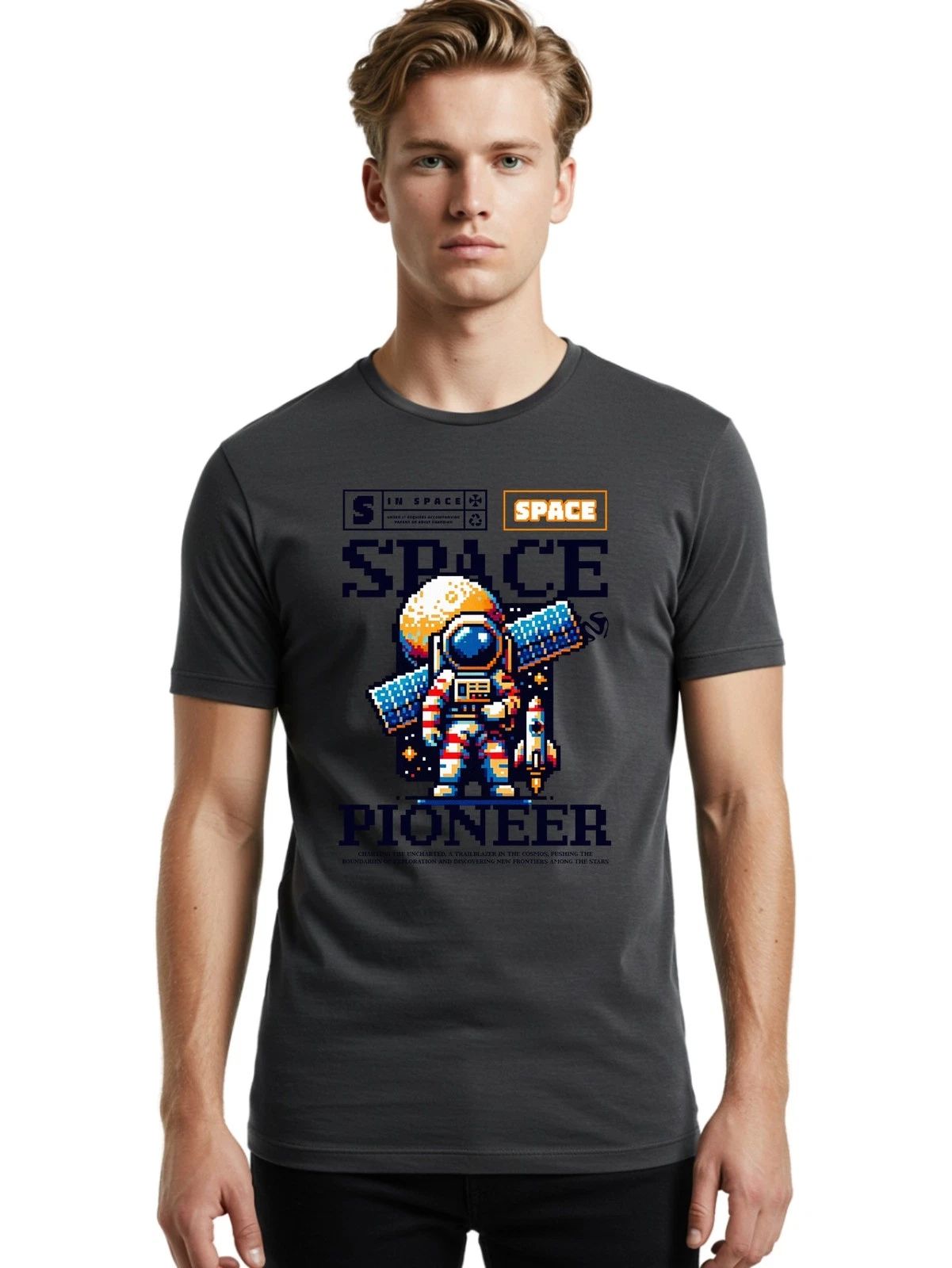 Space-Pioneer Mens Graphic Tee,100% Cotton,Casual Summer Wear