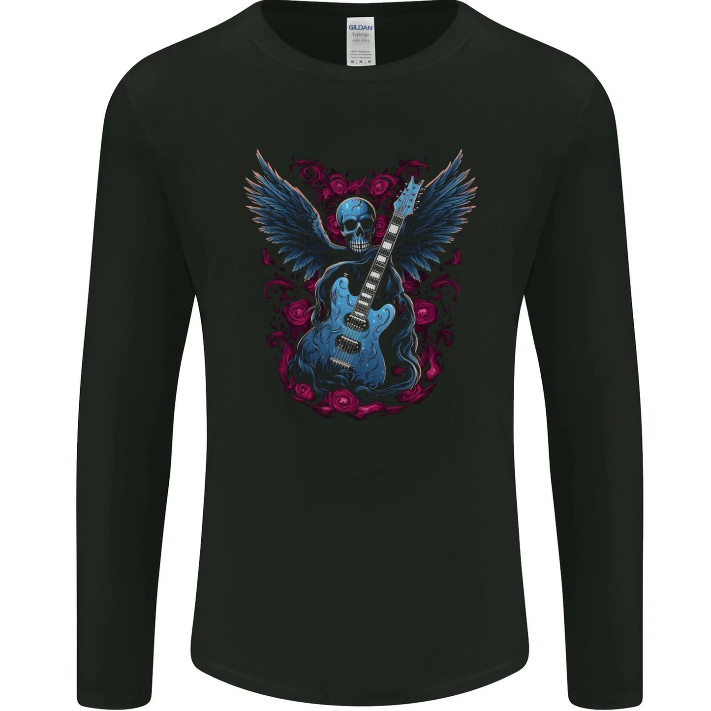 Guitar Skull Heavy Metal Rock Music Band Wings Mens Long Sleeve T-Shirt