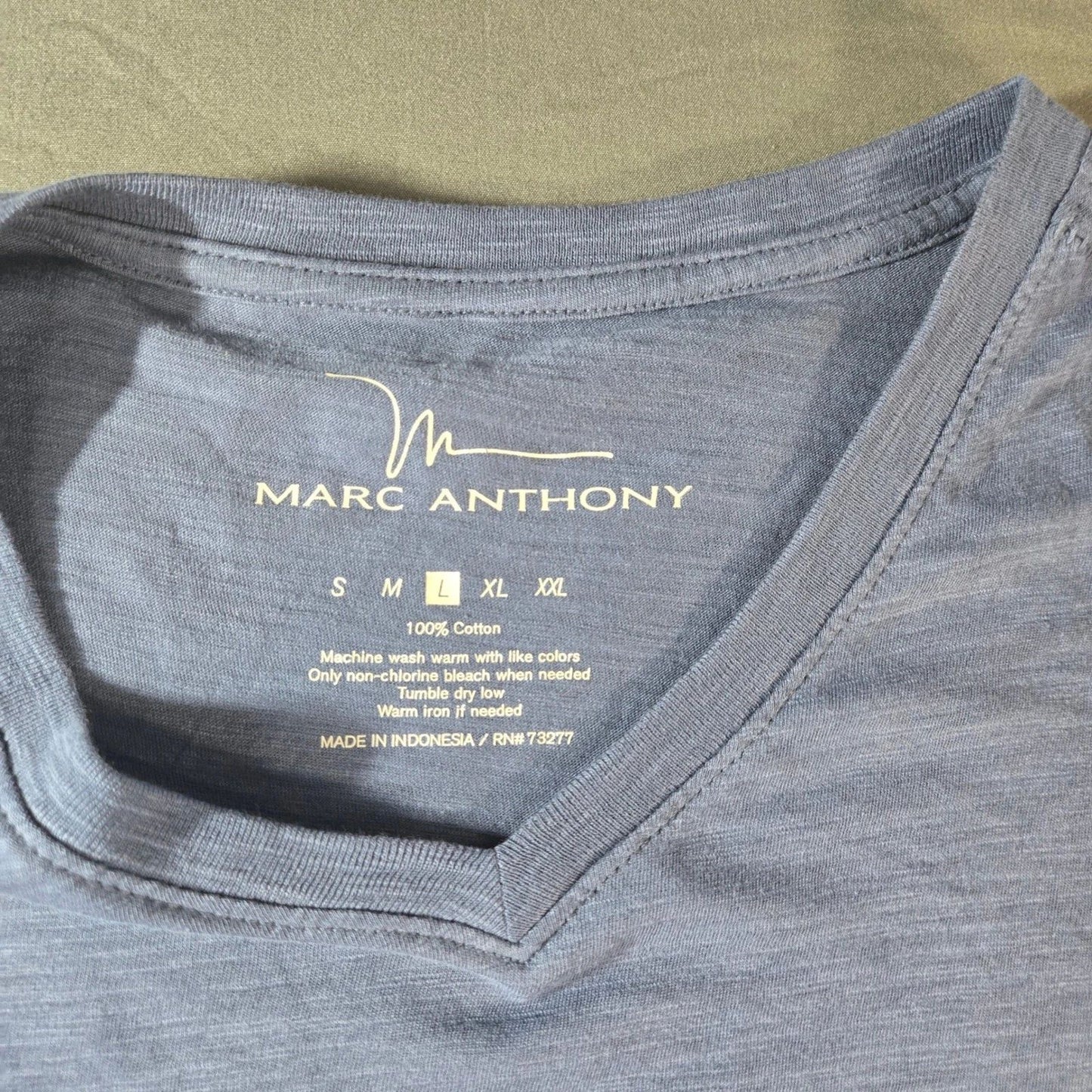 Marc Anthony Mens V-Neck T-Shirt Indigo Sky Blue 100% Cotton Slub Tee Size L