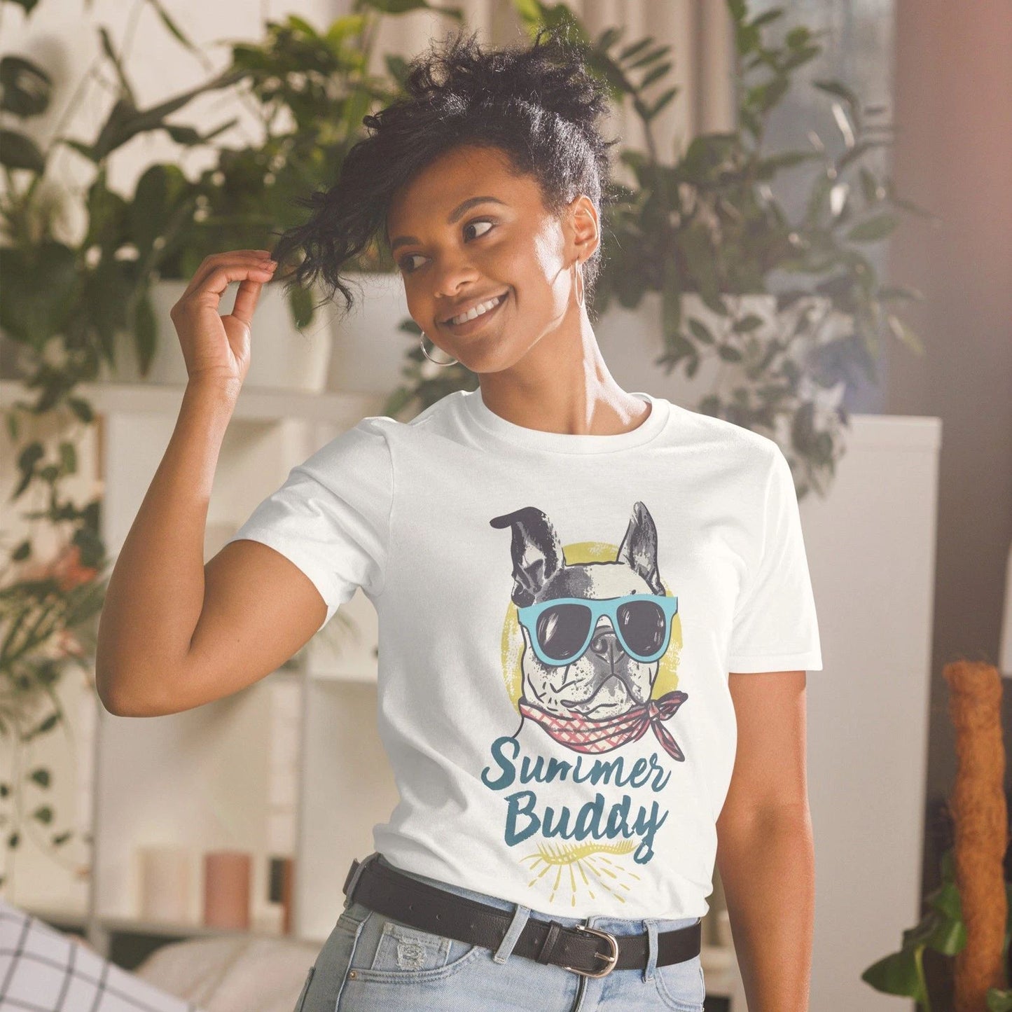 Summer Buddy Dog T-Shirt Cute Dog Lover Tee Summer Dog Graphic Shirt Fun#32