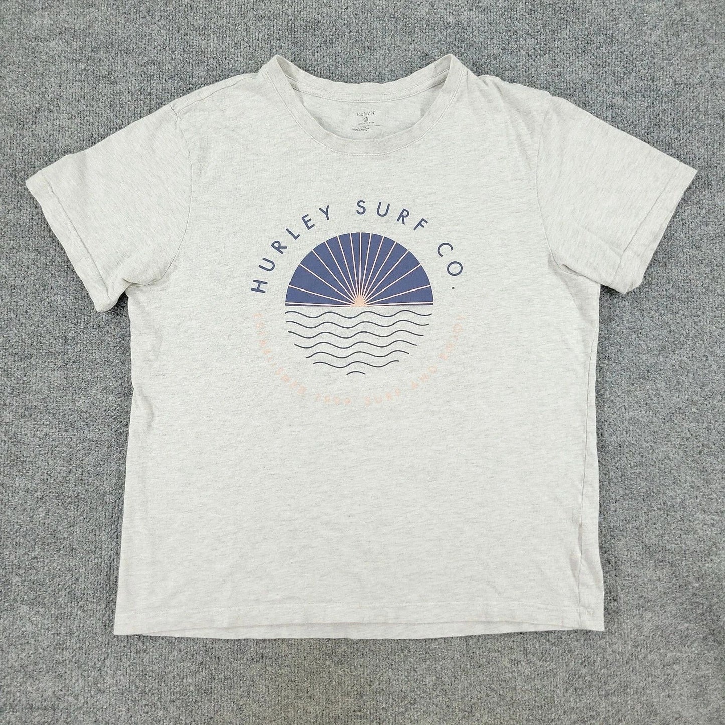 Hurley Shirt Men's Large Gray Surf Company Graphic Tee Crew Neck Short Sleeve