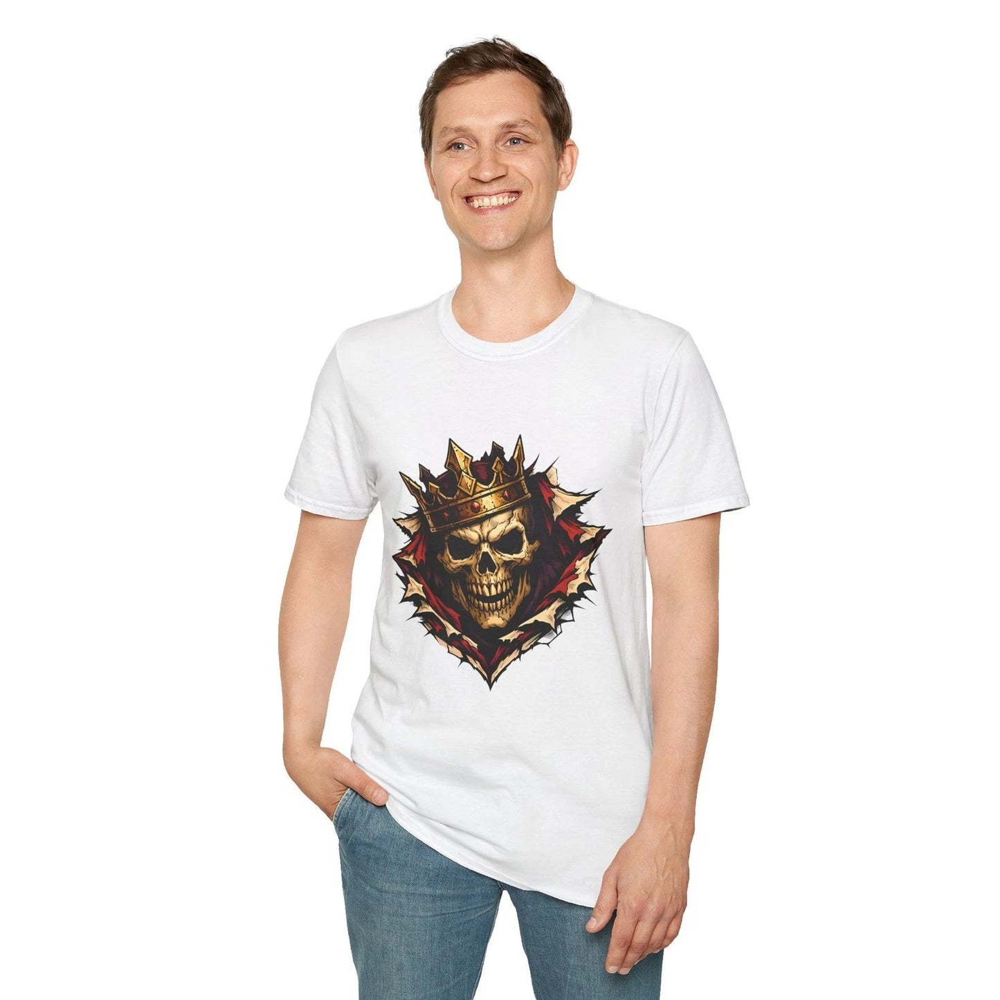 Crowned Skull Chest Tear Gothic Horror Fantasy Royalty Unisex Softstyle T-Shirt