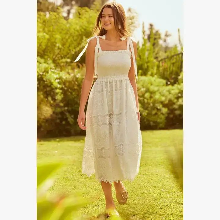 Lace Tie-Strap Midi Dress