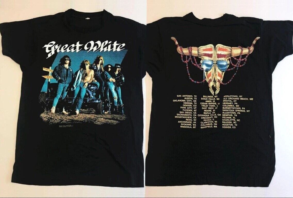 Great White 1991 Hooked Tour T-Shirt Rock Band Tee