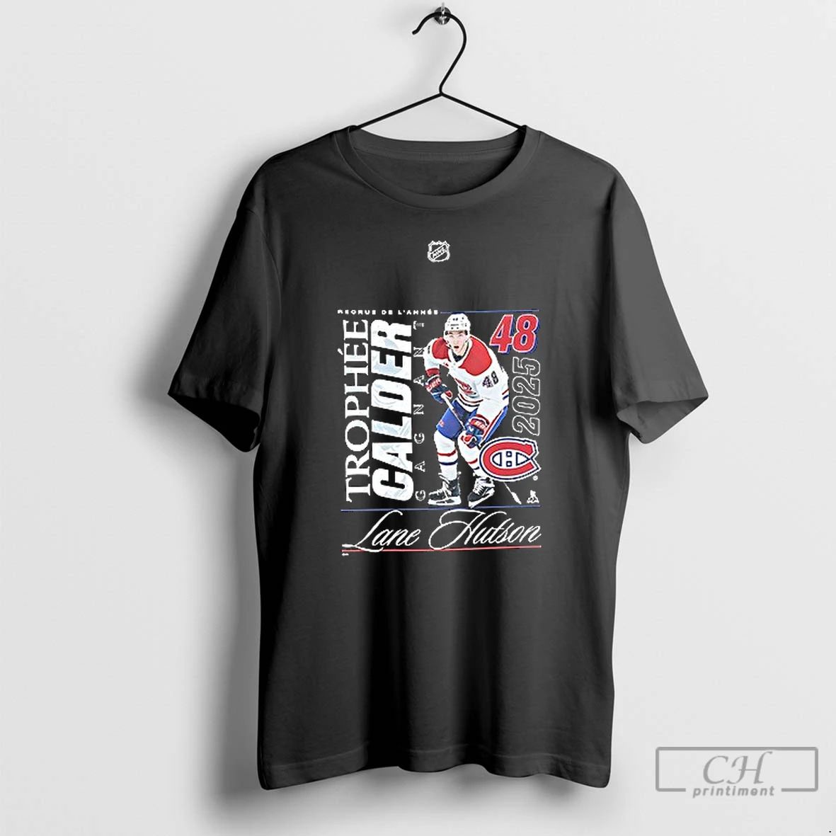 Premium Montreal Canadiens Lane Hutson 2025 Calder Trophy Winner Graphic 1 Sided T Shirts