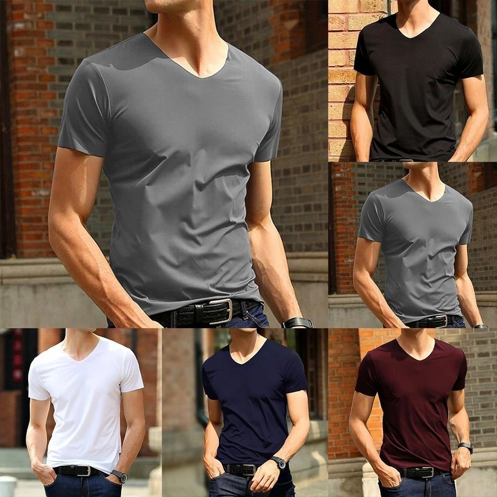 Stylish Japan V Neck Men's Tshirt in Ice Silk for Effortless Everyday Looks