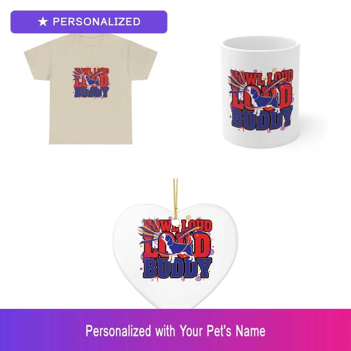 Custom Beagle Proud Pet Gift Set Shirt Mug Ornament Personalized Name Bundle