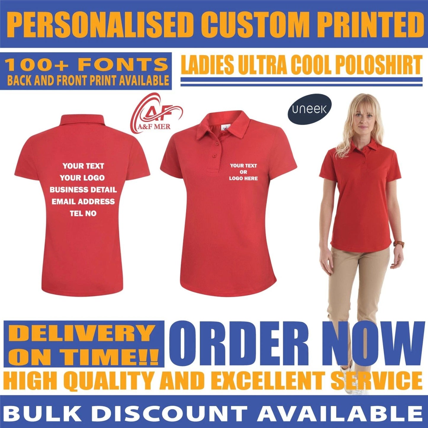 Personalised Custom Ladies Ultra Cool Polo Shirt Your Text Logo Unisex UC126
