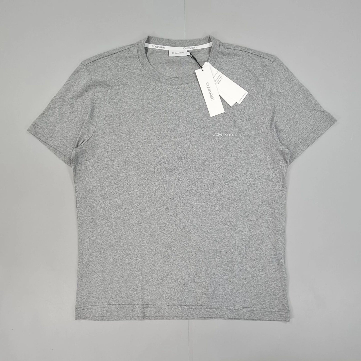 Calvin Klein Mens T Shirt Grey Large Core Chest Logo Cotton Tee Short Sleeves
