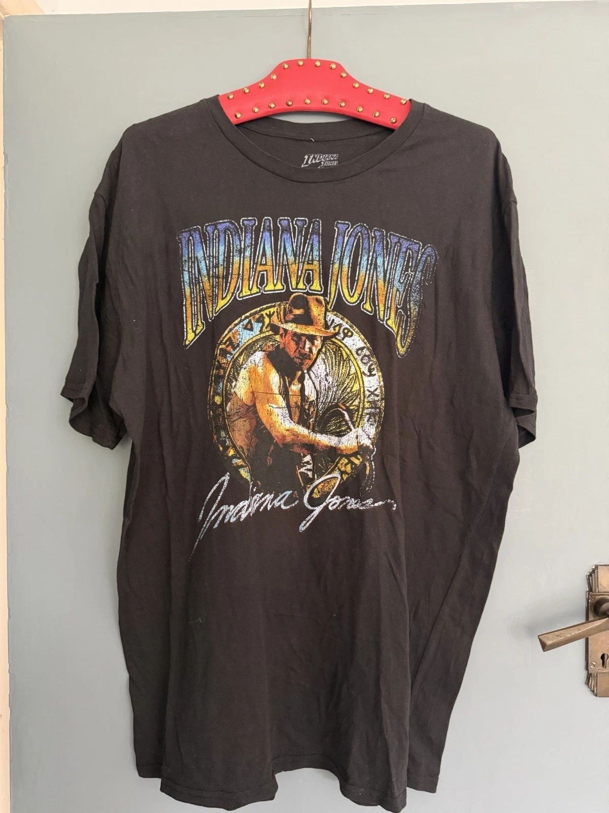 Vintage Indiana Jones Graphic T Shirt Black xlarge - Fair Condition