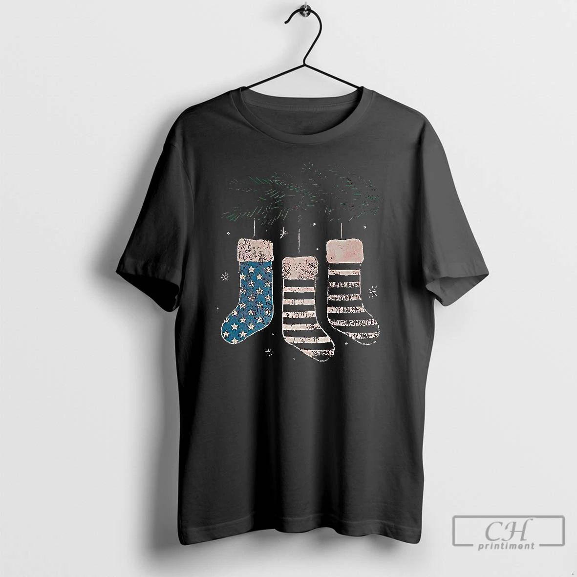 Premium Usa Stockings Hanging On Christmas Branches