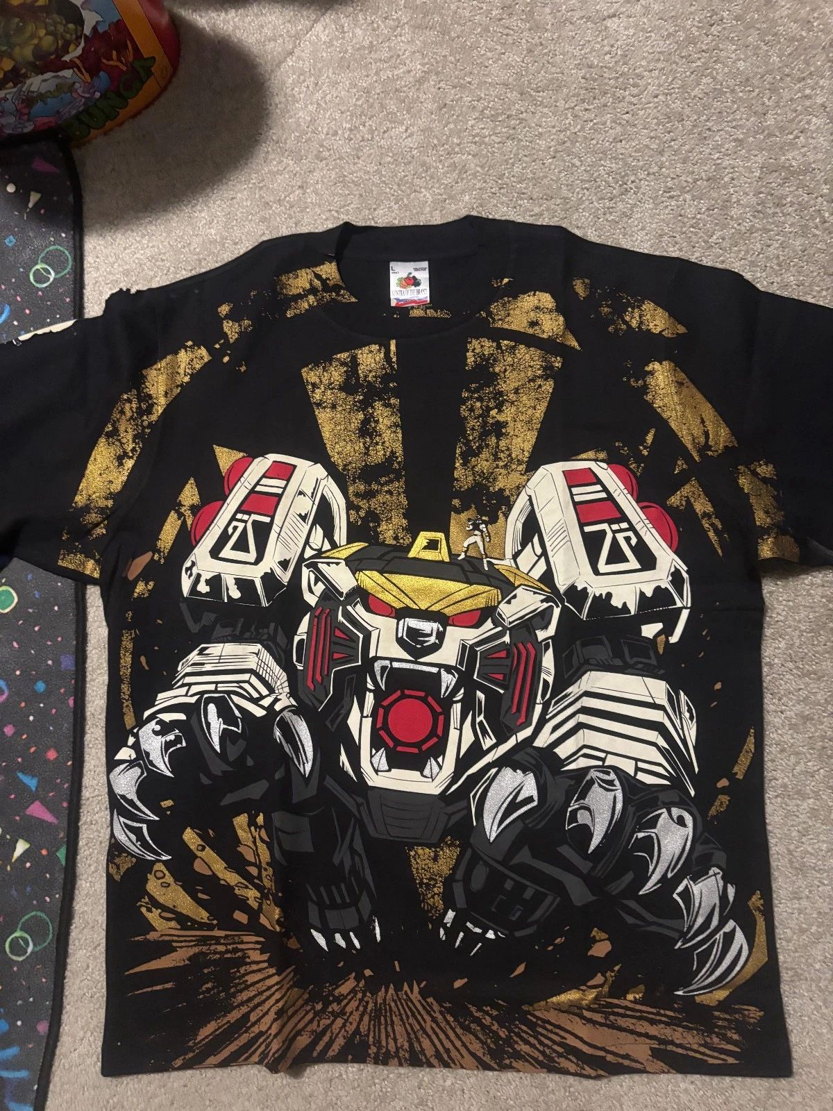 Mighty Morphin Power Rangers White Tigerzord Dragonzord Vitamins AOP Shirt Large