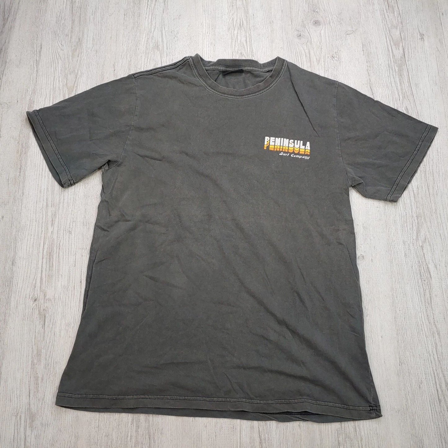 Peninsula Surf Company Mens Grey Distressed Graphic T-Shirt Size M Vintage Style
