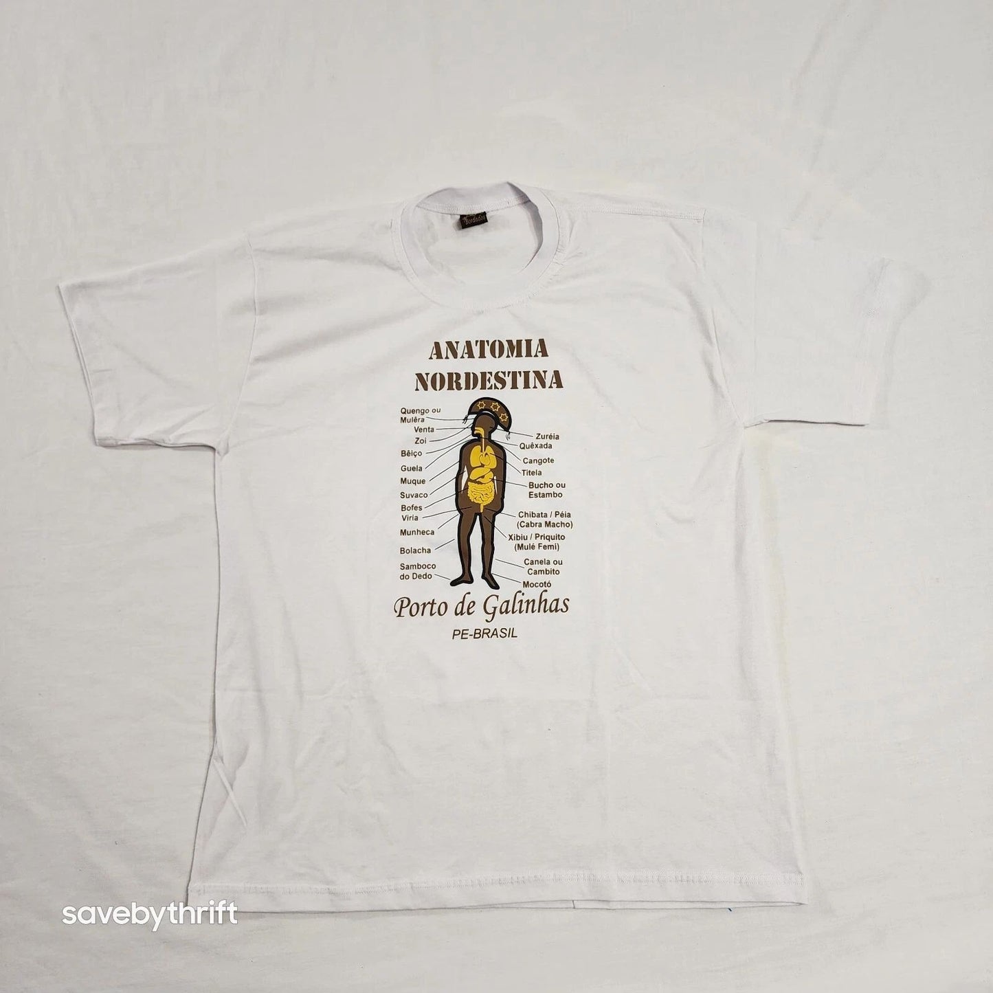 Bordados T-Shirt Men's White Anatomia Nordestina Print Short Sleeve Pullover L