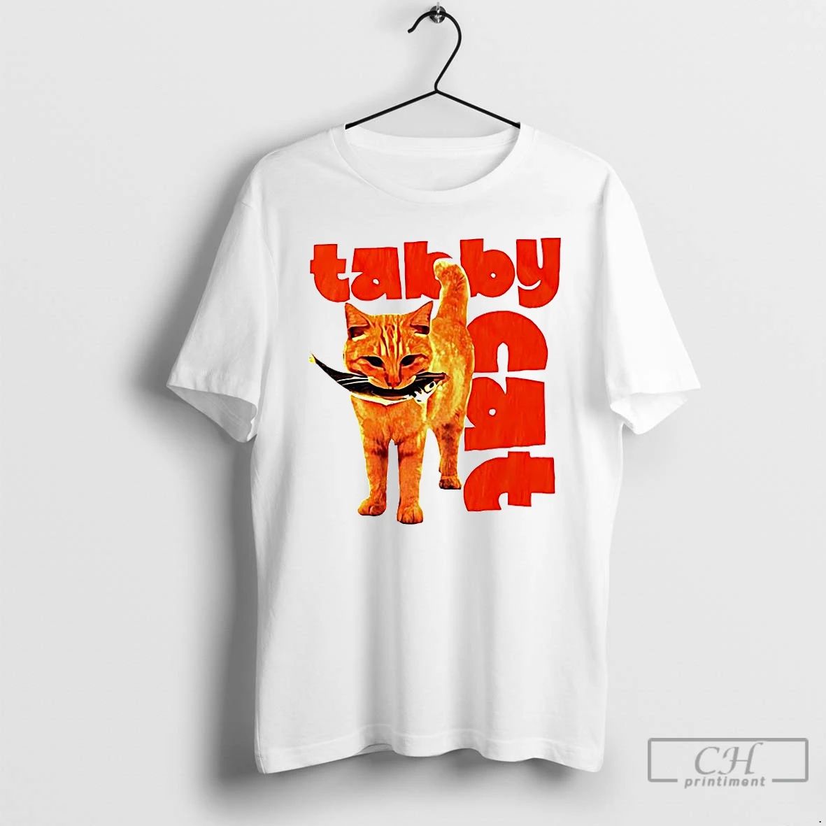 Classic Tabby Cat Holding Fish Meme T Shirts