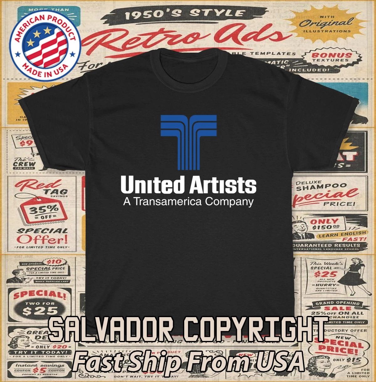 New Tee Shirt United Artists Film Logo Men's T-Shirt American T-Shirt
