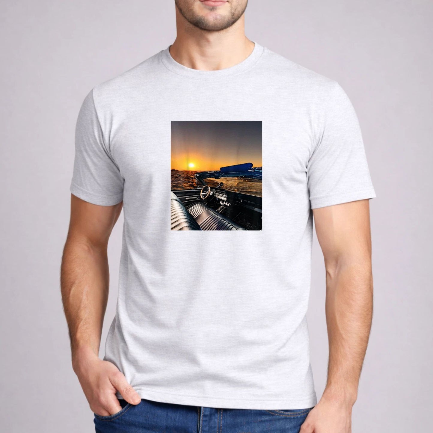 Beach Sunset Drive Shirt Vintage Classic Car Graphic Ash Tee Men Women Travel Gi