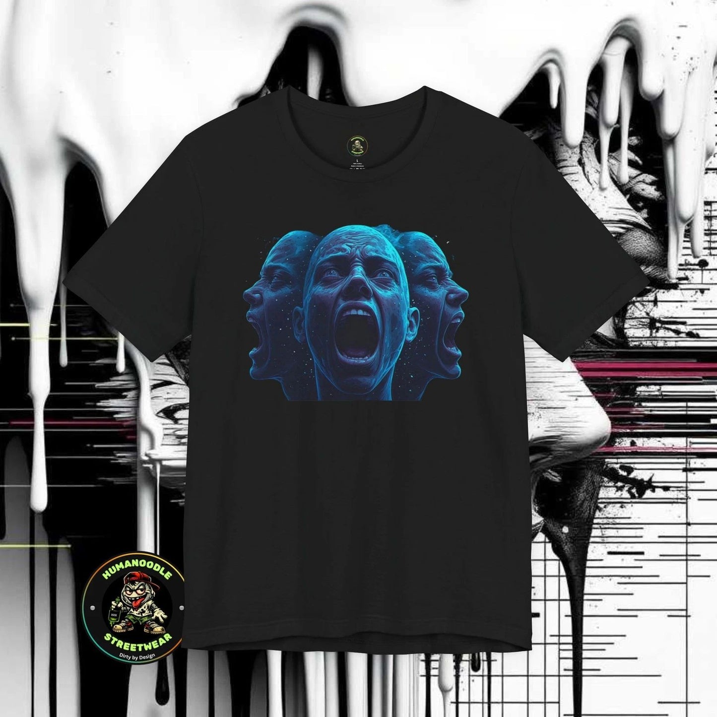 Three-Headed Scream Statue Dark Blue Horror Tee