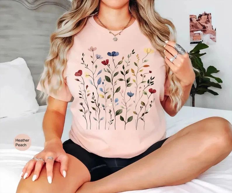 Vintage Pressed Flowers Boho Comfort Tee Shirt Soft Relaxed Fit Gift