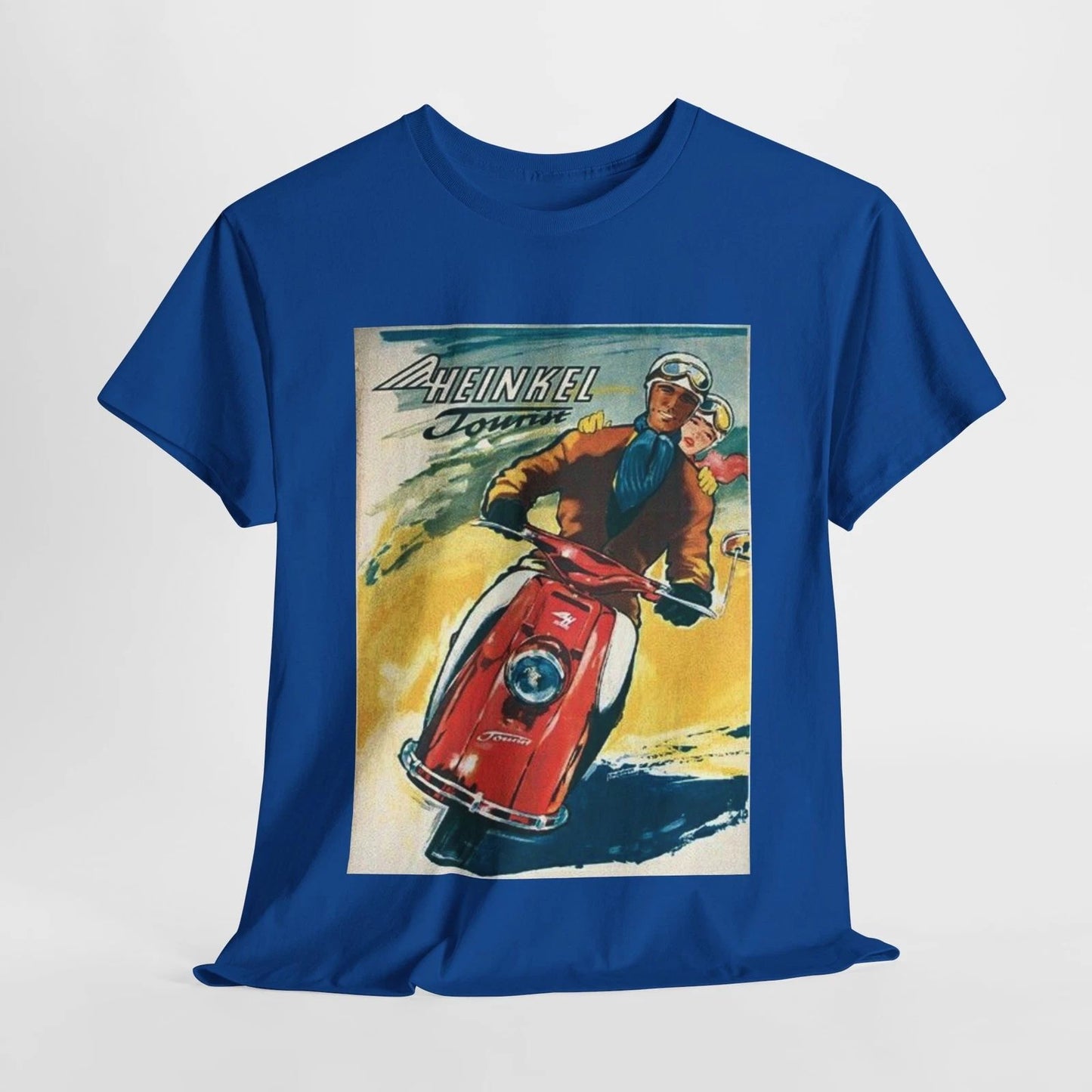 Vintage Heinkel Tourist Motorcycle Print Ad Retro Unisex Heavy Cotton Tee