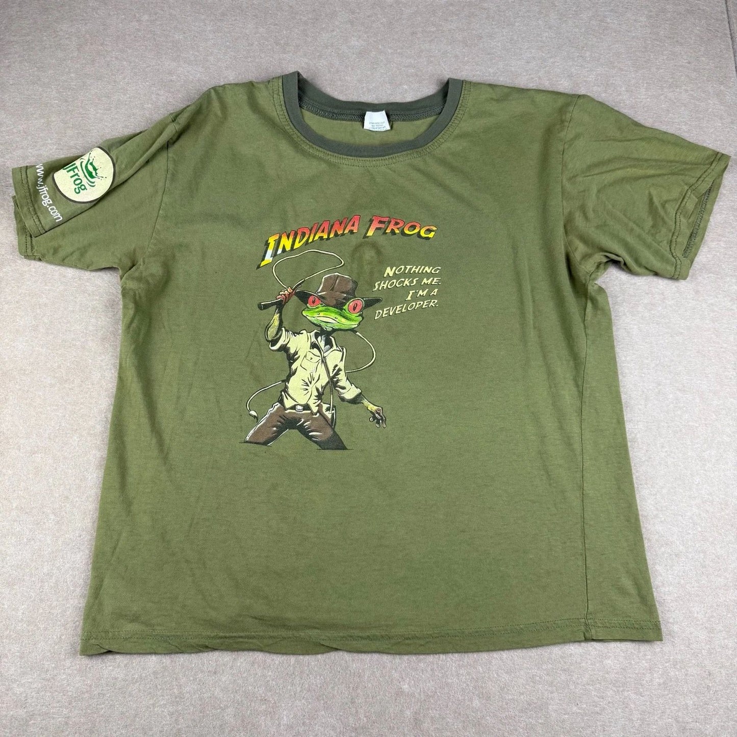 Indiana Frog Shirt Mens Small Green Programmer Developer Funny Parody Tee