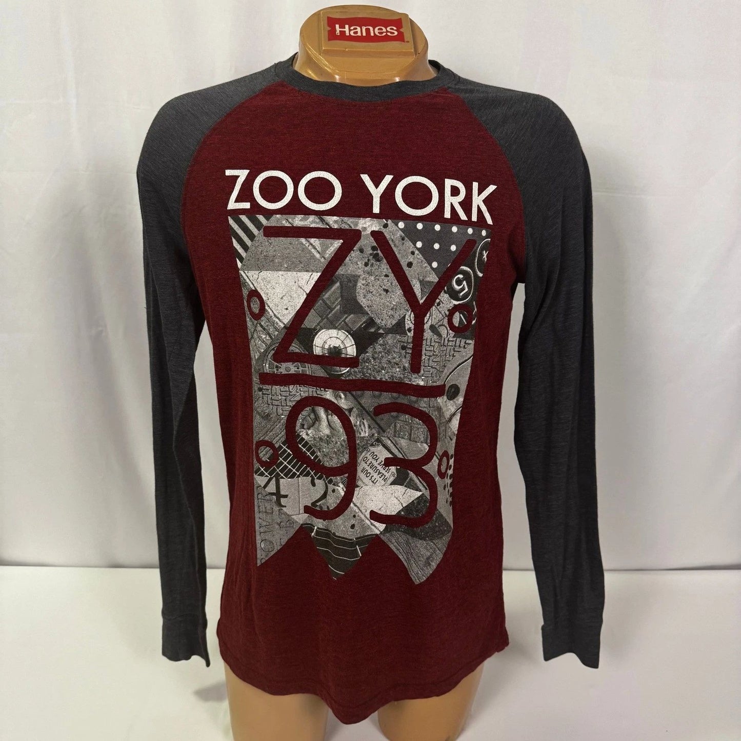 Zoo York Mens Graphic Long Sleeve T Shirt Maroon Gray Raglan Tee
