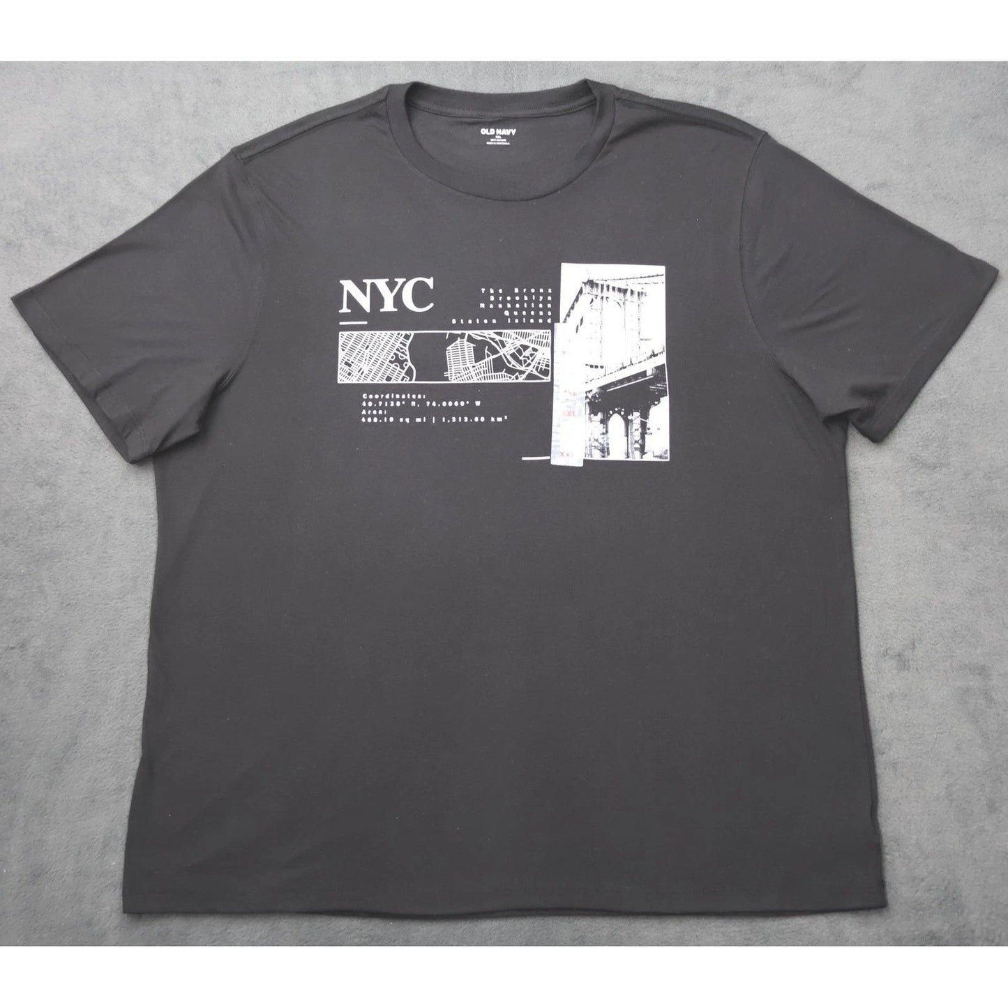 Old Navy Mens XXL Black NYC Graphic Tee Manhattan Bridge Map Soft-Washed T-Shirt