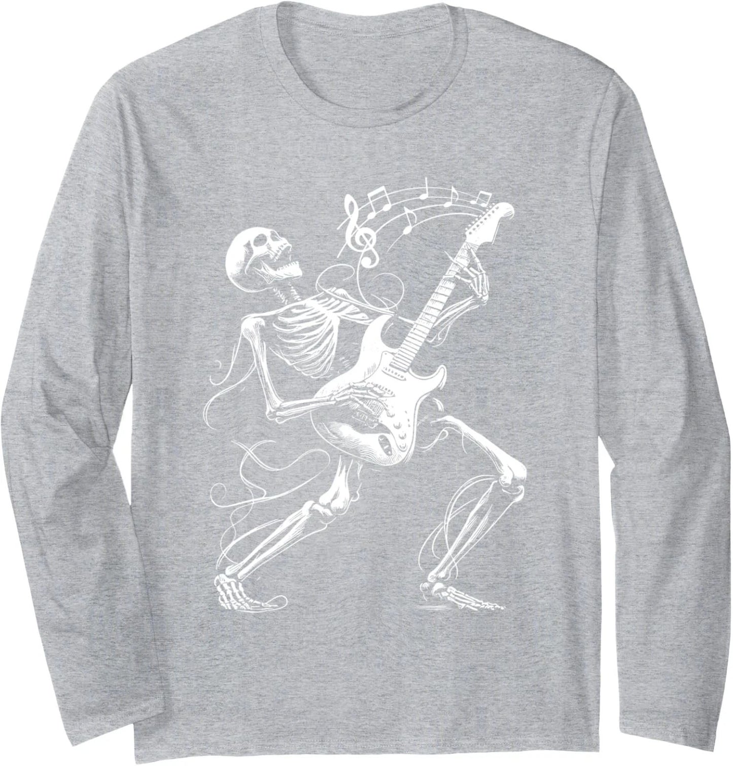 Skeleton Playing Guitar Music Gifts Rock Band Cool Long Sleeve Tshirt