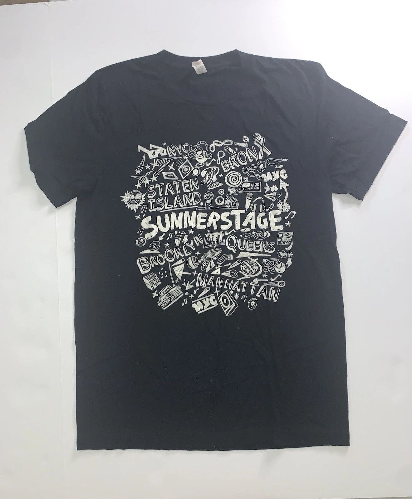 NY Summer Stage Black T Shirt Graphic Crew Neck Stretch Unisex Size Medium