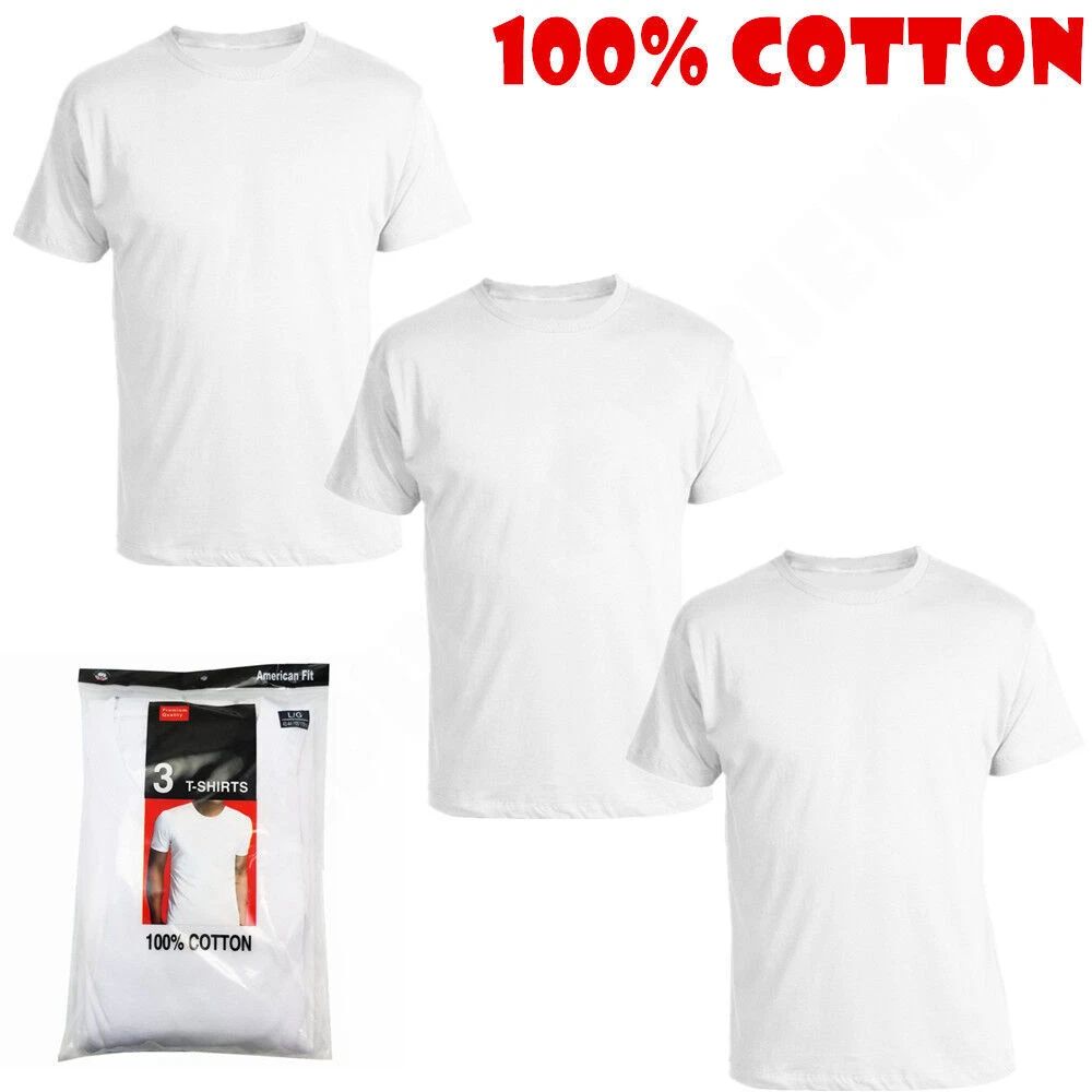 Men's Crew-neck T-Shirt, White /Black 6 Pack "100% Cotton & Tagless"