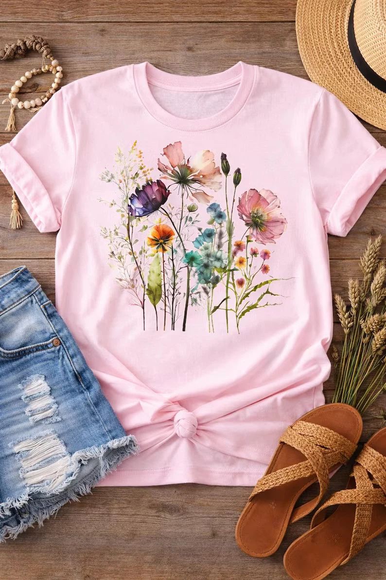 Wildflower Floral Botanical Comfort Tee Shirt Nature Lover