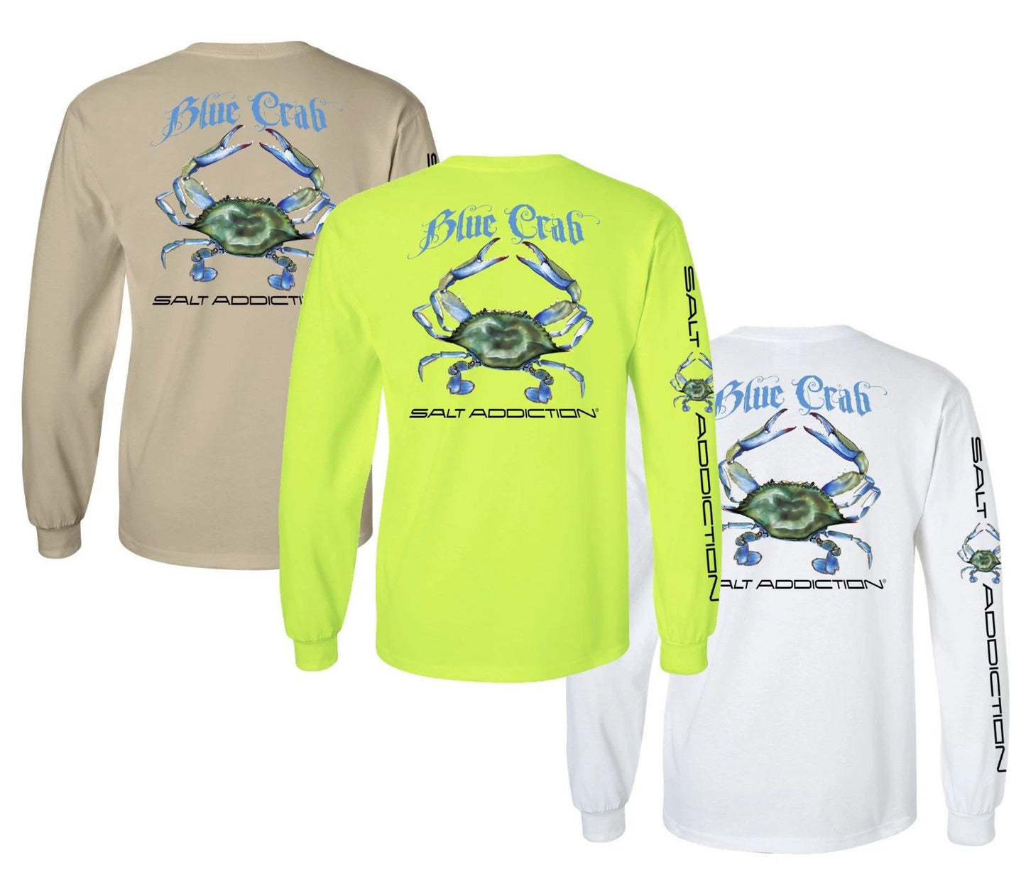 Salt Addiction Saltwater Blue Crab Fishing Long Sleeve T Shirt Cotton