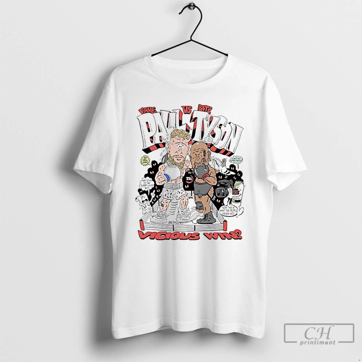 Premium Fake Paul Vs Bite Tyson Vicious Win Boxing Caricature T Shirts