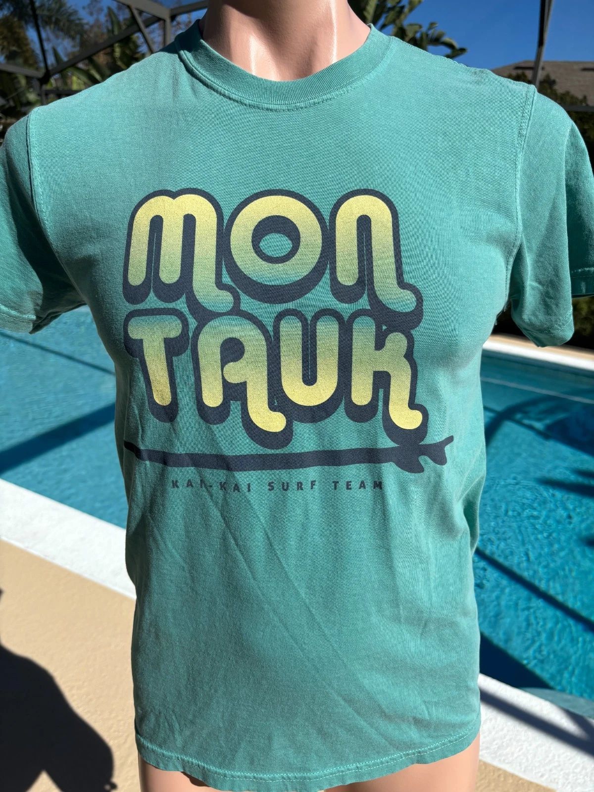 Mon Truk Kai-Kai Surf Team Green Comfort Colors T Shirt Mens S Small NEW $40
