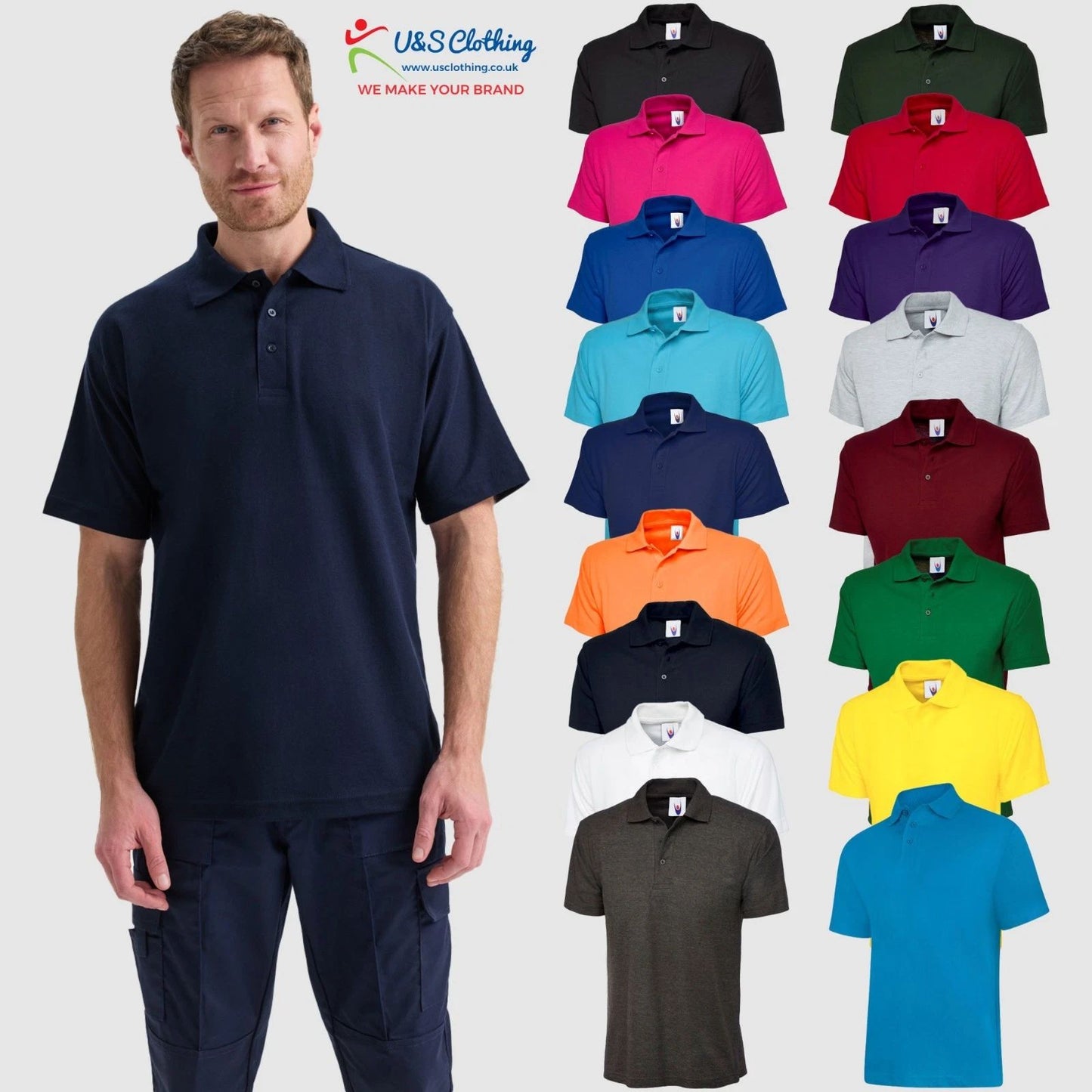 UNEEK Unisex Classic Poloshirt Plain Short Sleeve Work Wear Top Polo Tee Shirts