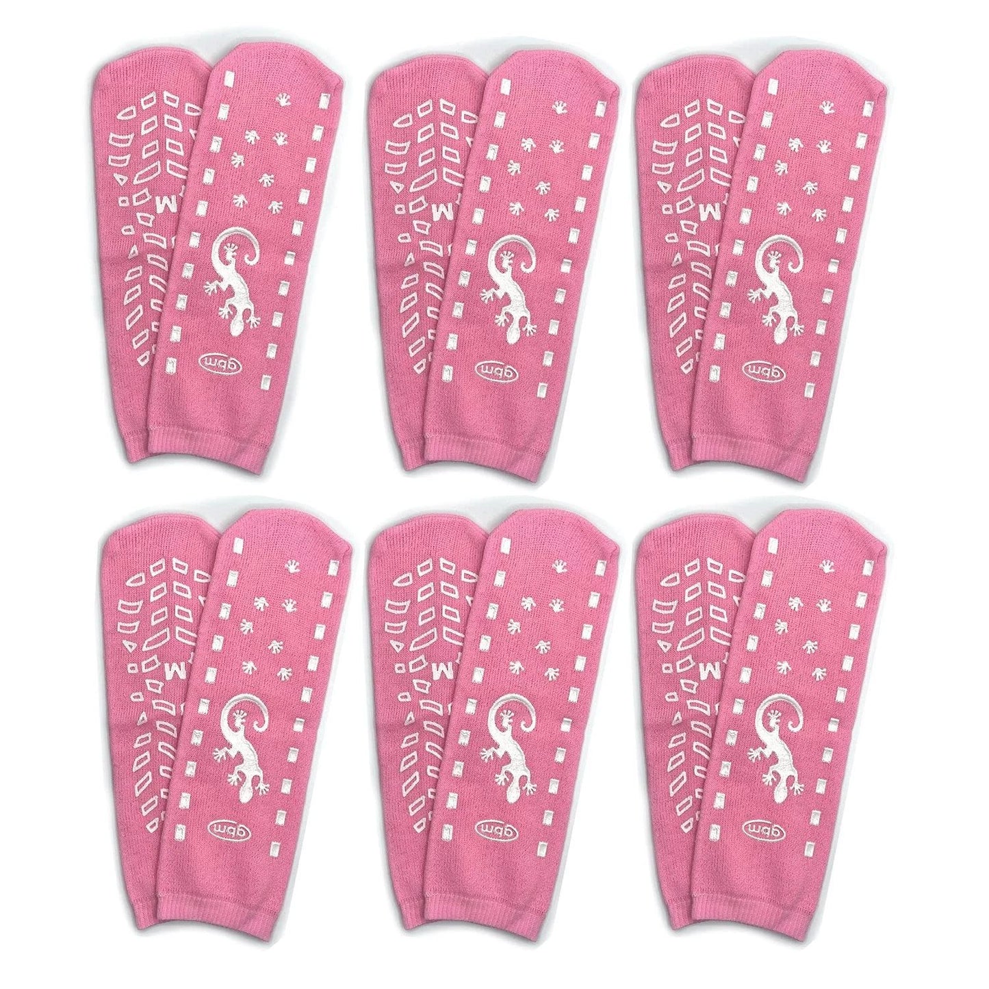 Geckos - Double Tread Non-Slip Safety Socks 6-PACK (Pink, Large)