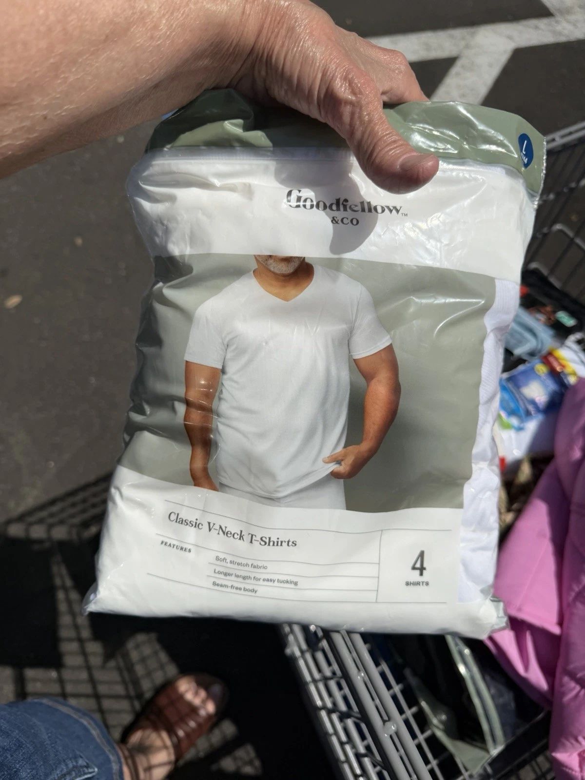 T-Shirt Men’s V-Neck White Only 3 In Open Package Goodfellow Brand Large