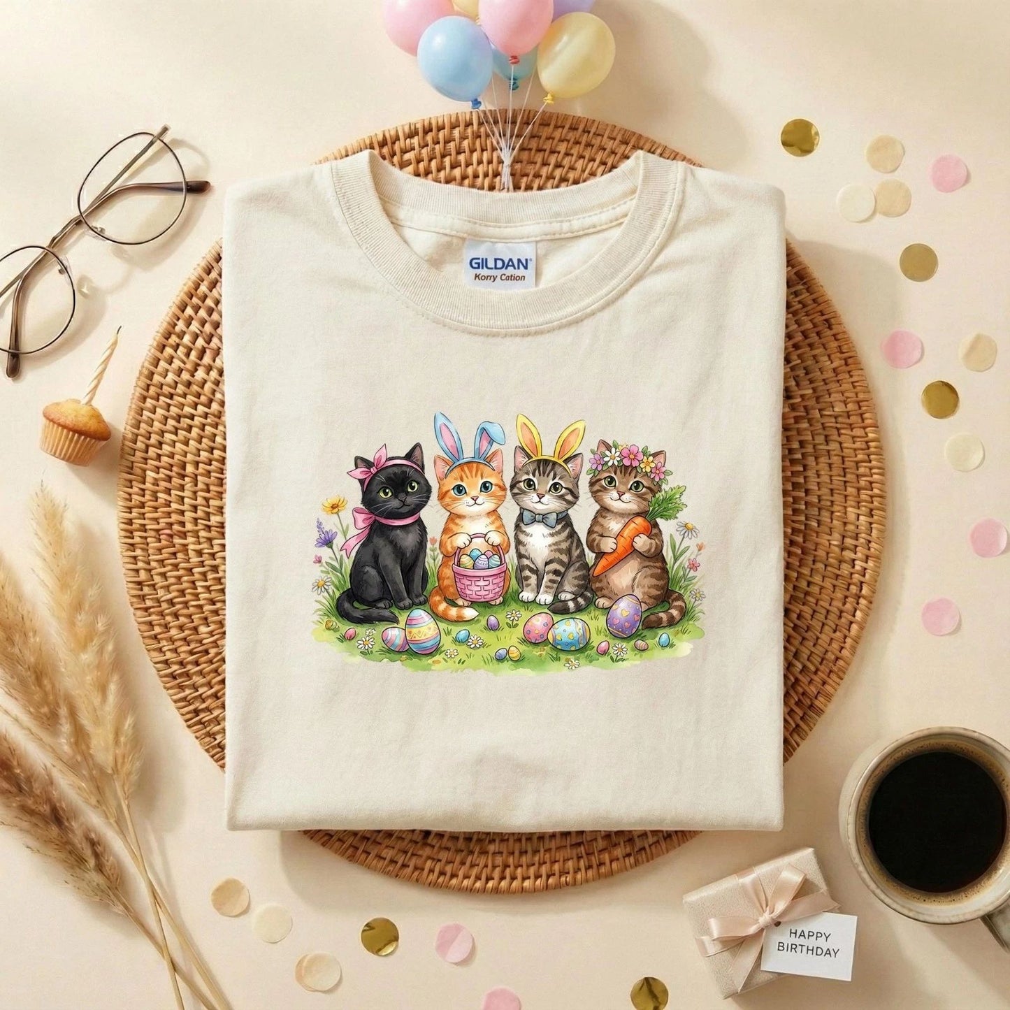 Cute Easter Cats Shirt, Bunny Ear Cats Easter Graphic Tee, Kawaii Cat Easter Egg