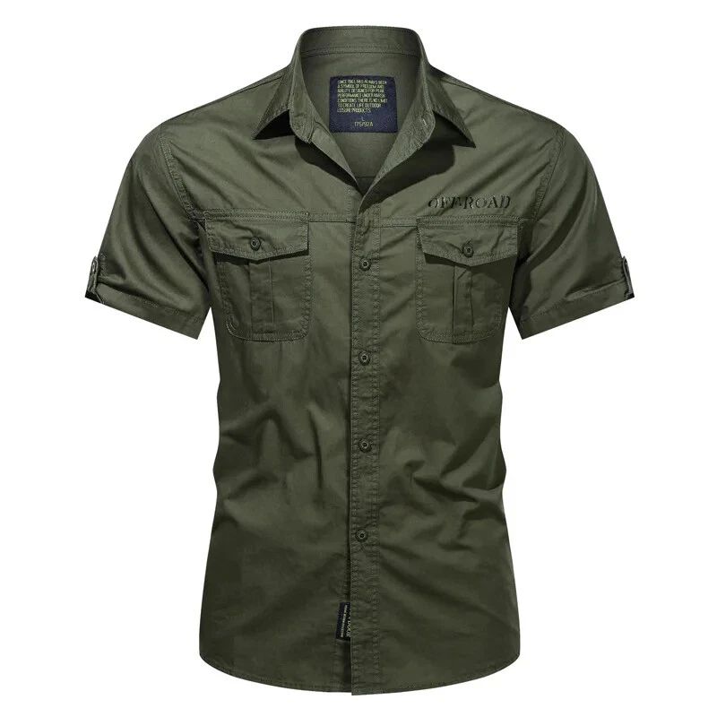 Men's Military Cargo Shirt Short Sleeve Cotton Work Hiking Fishing Casual Top