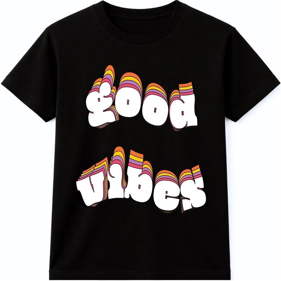 Good Vibes T Shirt Retro Rainbow Typography Graphic Tee Positive Aesthetic Top