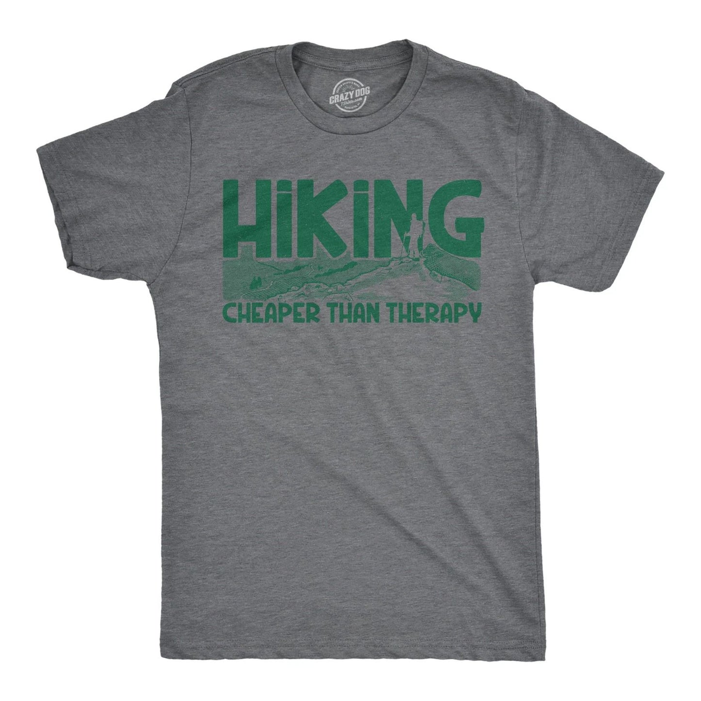 Mens Hiking Cheaper Than Therapy Funny Camping Outdoor Summer T shirt
