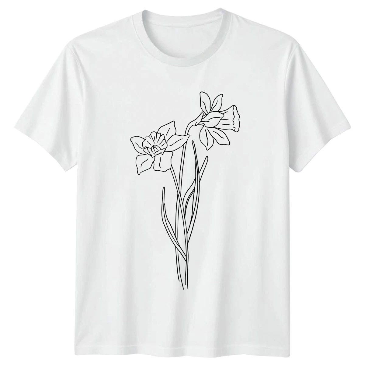 Simple Daffodil Line Art Minimalist T-Shirt Botanical Flower Mothers Day Gift