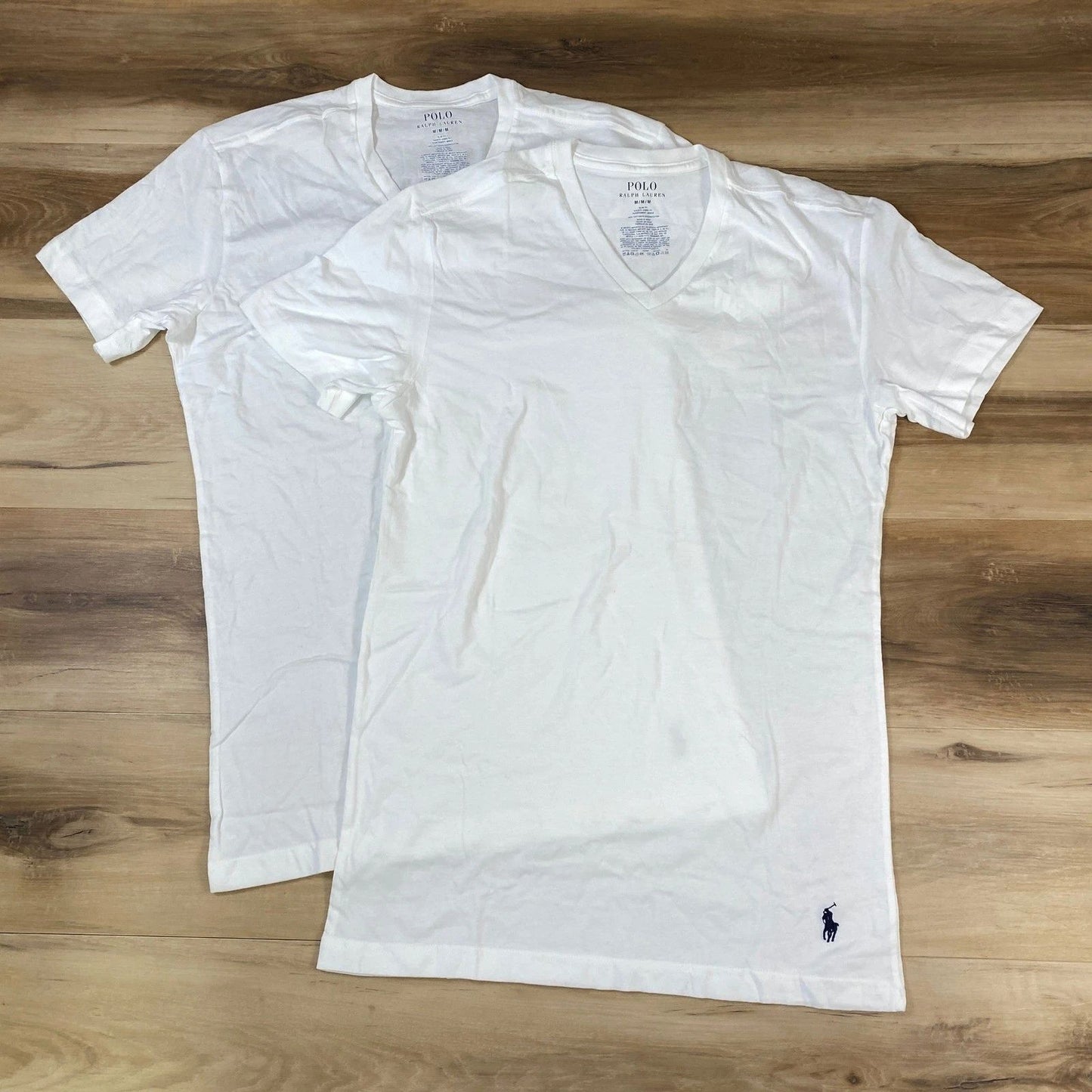 Polo Ralph Lauren Mens White Slim Fit V-Neck T-Shirt 2 Pack Cotton Medium M