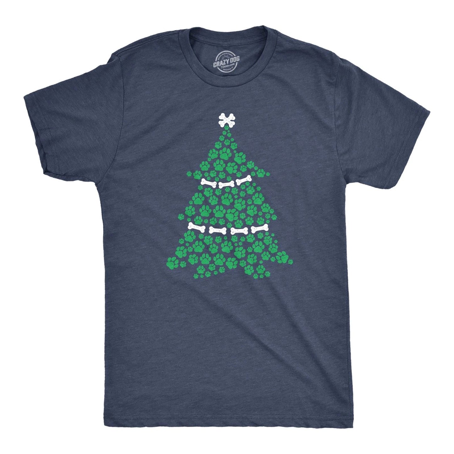 Mens Dog Paw Christmas Tree T Shirt Cute Festive Holiday Puppy Lover Tee