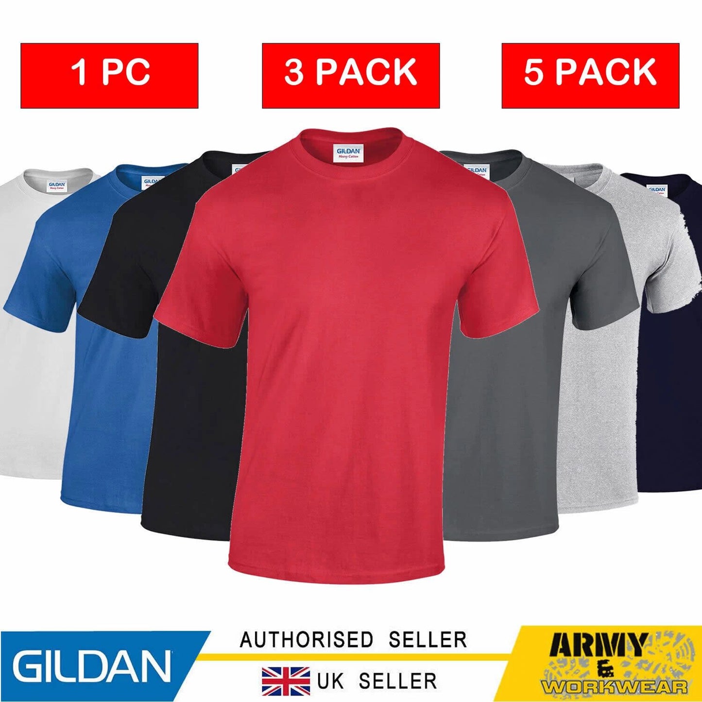 Gildan Mens Heavy Cotton Adult T-Shirt Plain Short Sleeve Tshirts Multi Pack