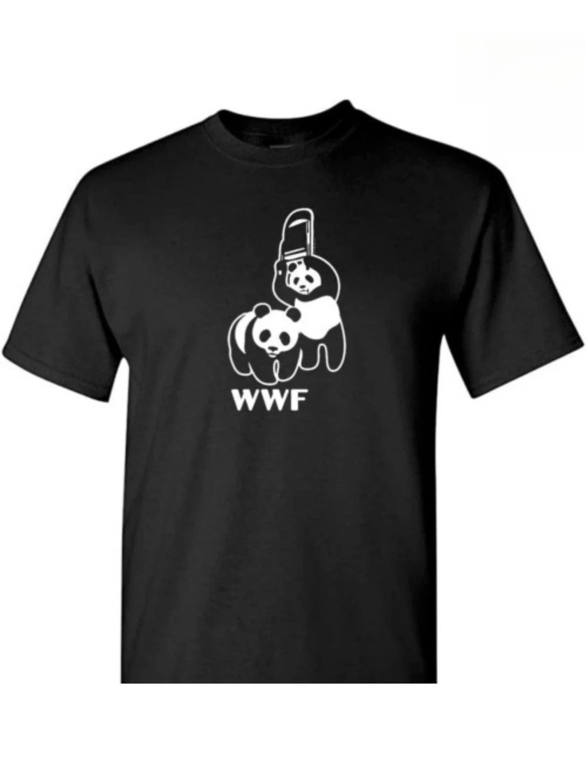 Men's WWF Funny Panda Bear Wrestling T Shirt Black