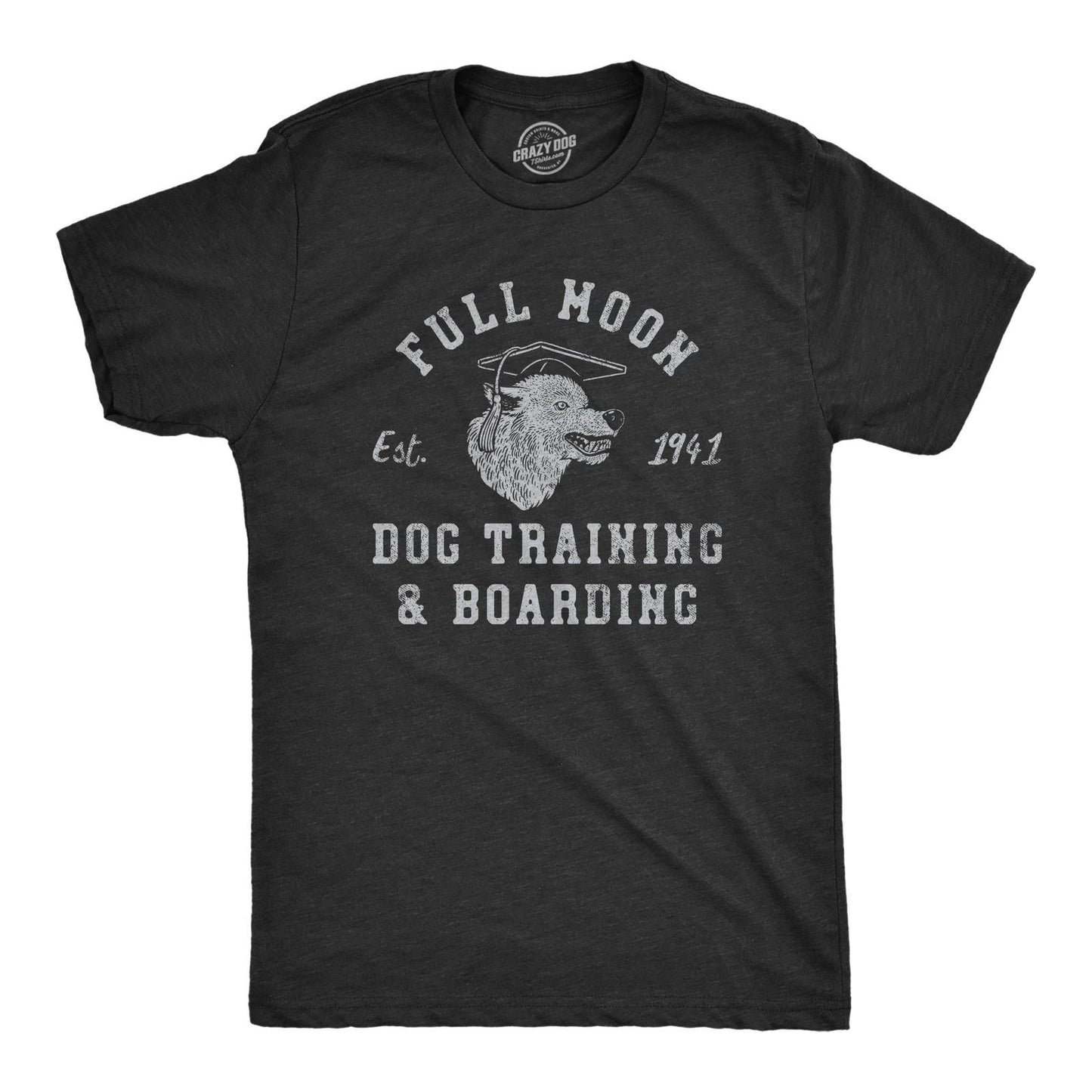 Mens Full Moon Dog Training and Boarding T Shirt Funny Halloween Werewolf Tee
