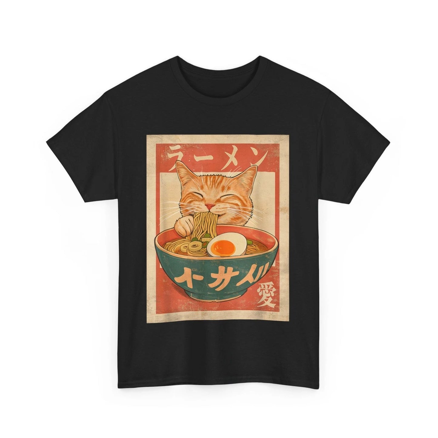 HOT Cat Ramen Funny Japanese Vintage Graphic Tee Kawaii Anime T-Shirt