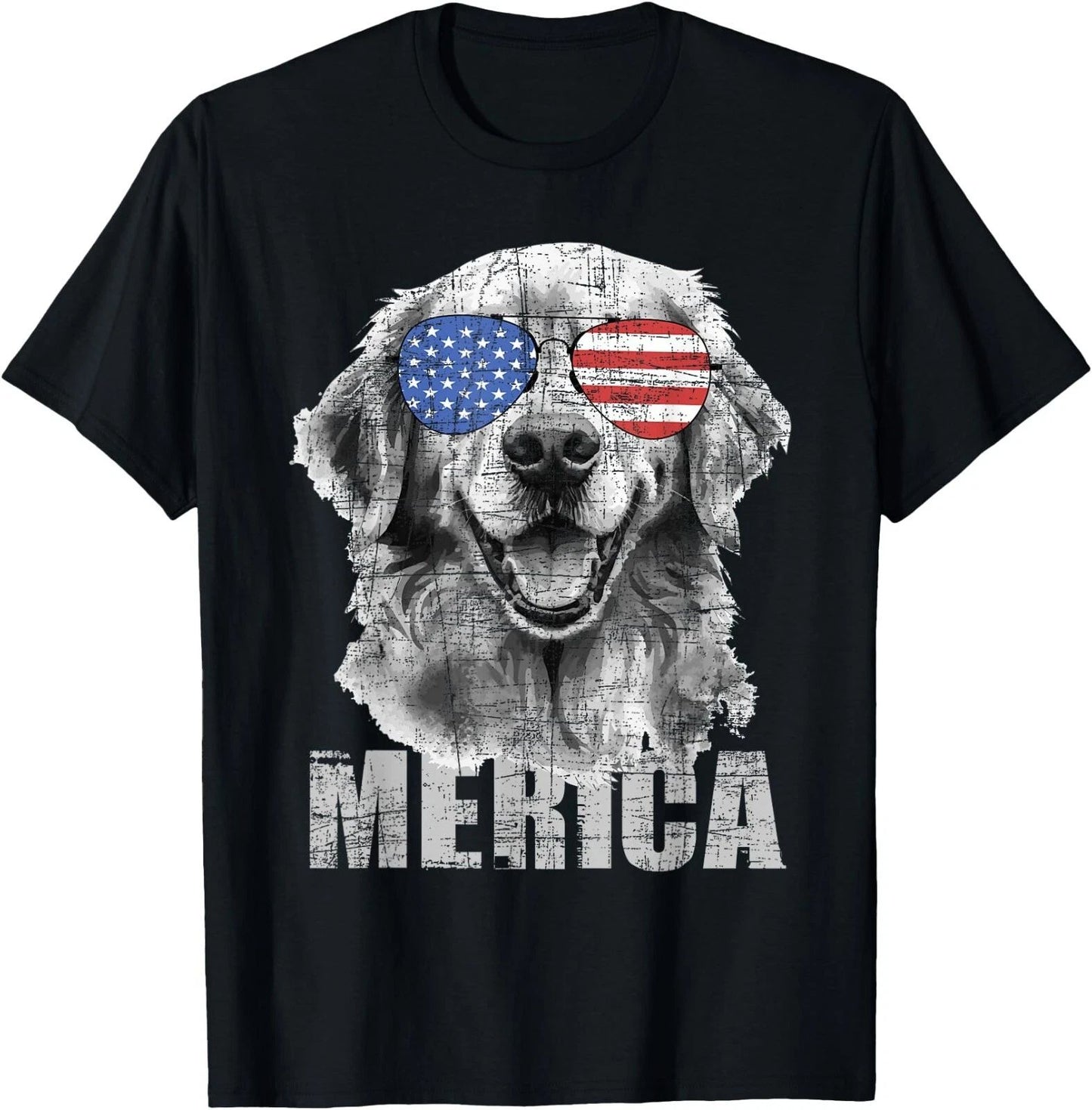 Merica - Patriotic American Flag Golden Retriever Dog Lover T-Shirt, Unisex Tee